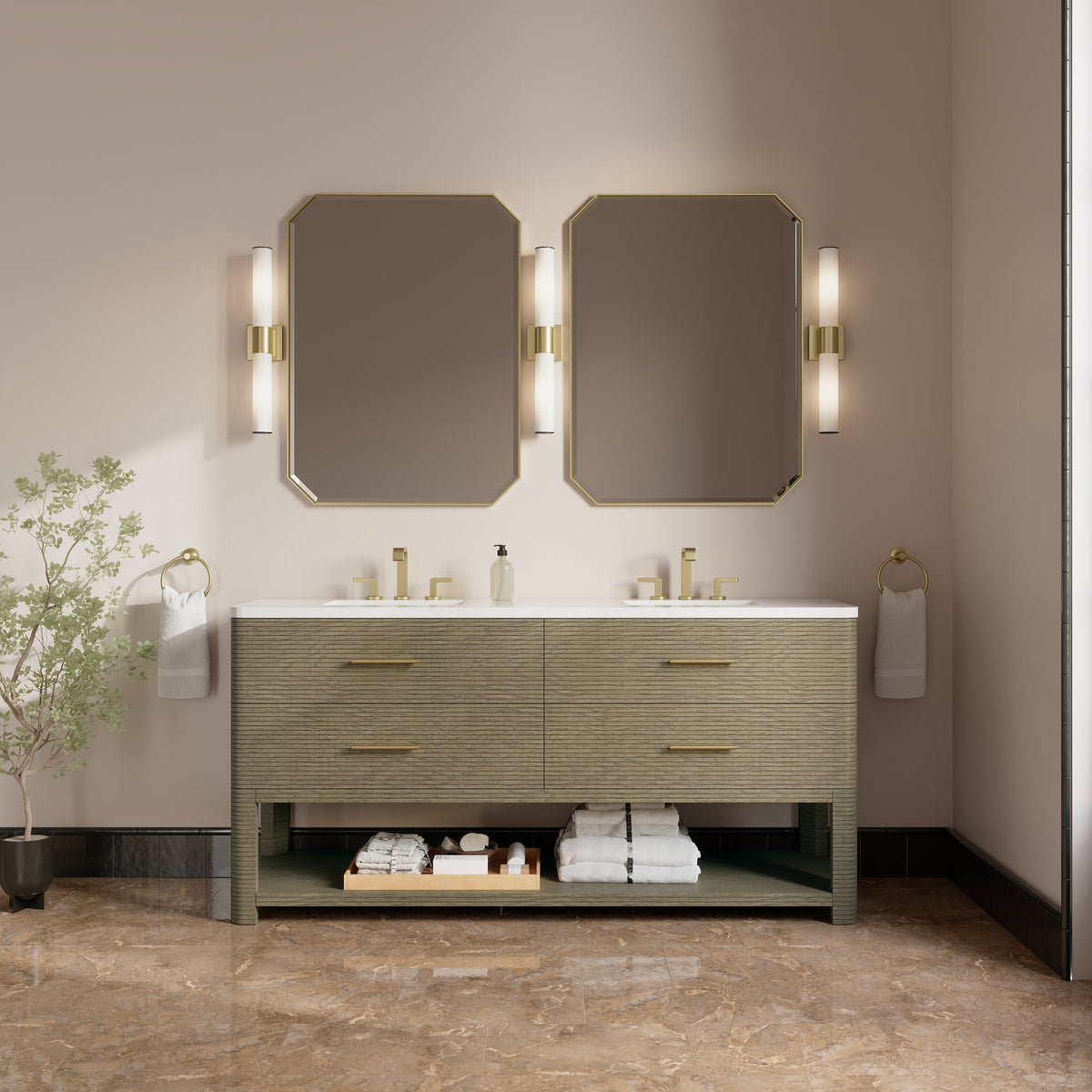 James Martin Lucian 72" Double Bathroom Vanity, Pebble Oak, view 32