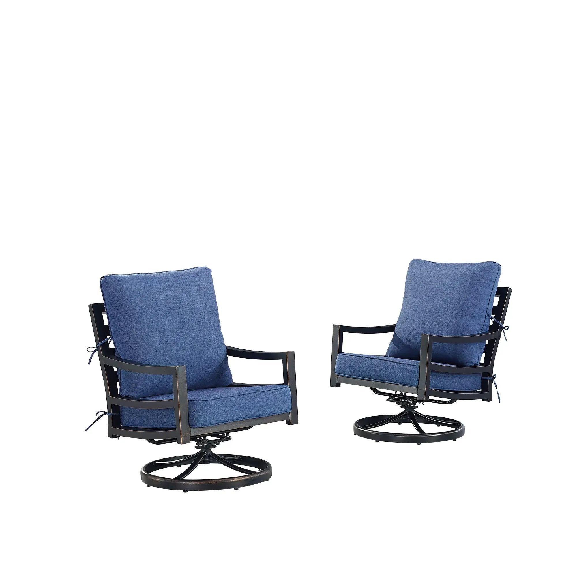 Pair of Black Aluminum Deep Seating Swivel Rocker Club Chairs with Cushions by Sharicks