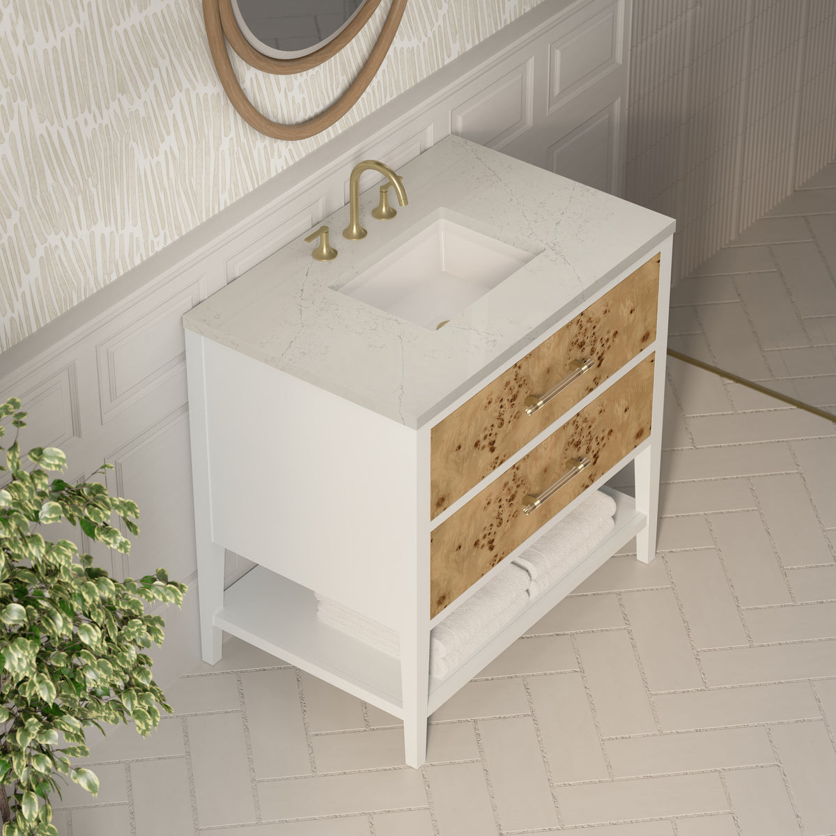 James Martin Olena 36" Single Bathroom Vanity, Polished White and Light Mappa Burl, view 32