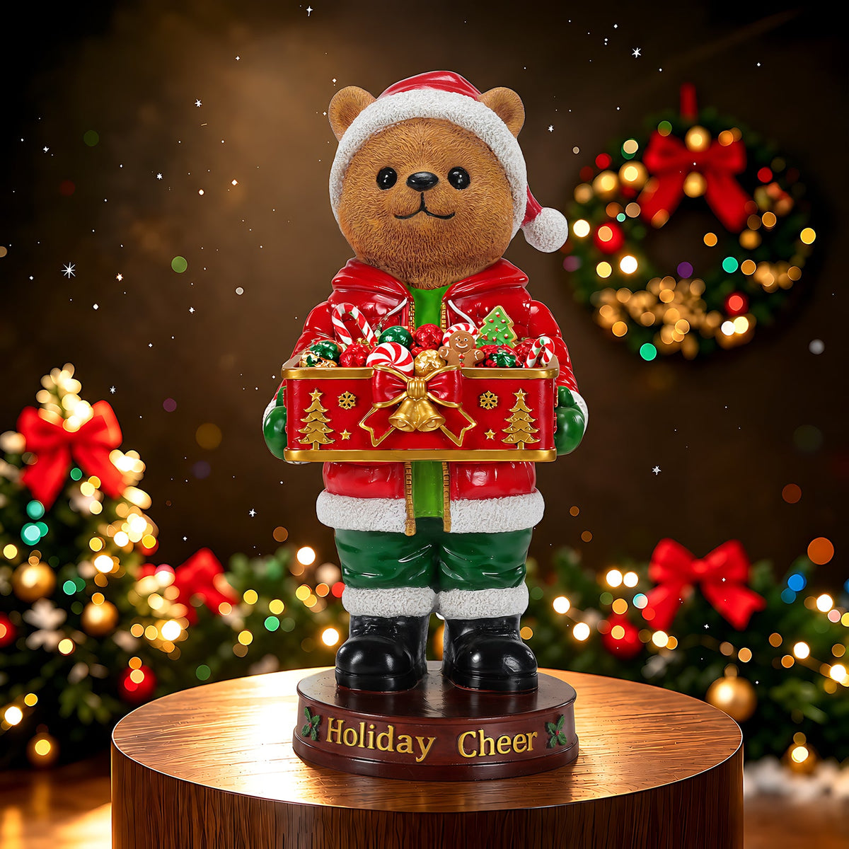 Christmas Bear Statue with Storage Tray, Holiday Tabletop Organizer, Candy Dish & Coffee Table Decor for Living Room, photo 2 of 10