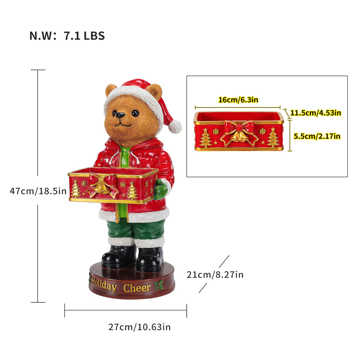 Christmas Bear Statue with Storage Tray, Holiday Tabletop Organizer, Candy Dish & Coffee Table Decor for Living Room, photo 3 of 10