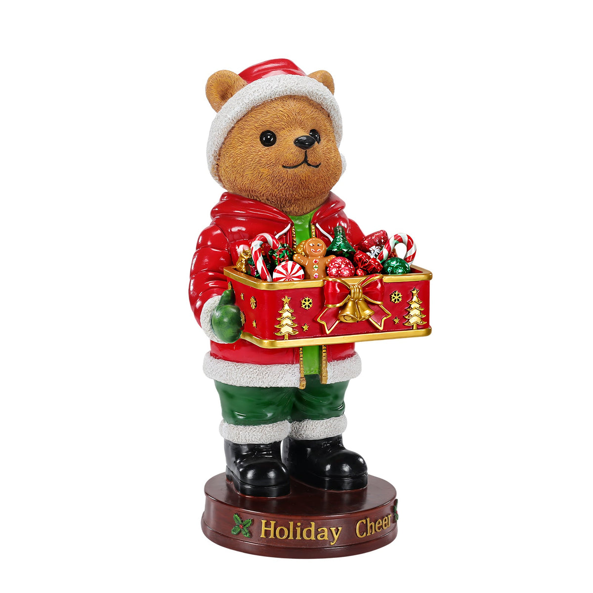 Christmas Bear Statue with Storage Tray, Holiday Tabletop Organizer, Candy Dish & Coffee Table Decor for Living Room, photo 8 of 10