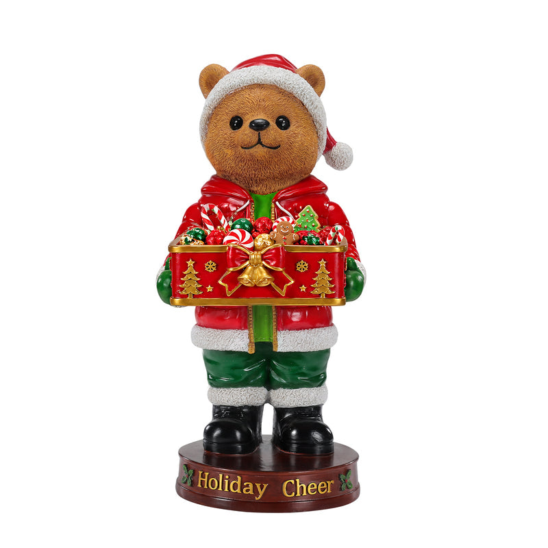Christmas Bear Statue with Storage Tray, Holiday Tabletop Organizer, Candy Dish & Coffee Table Decor for Living Room, photo 9 of 10