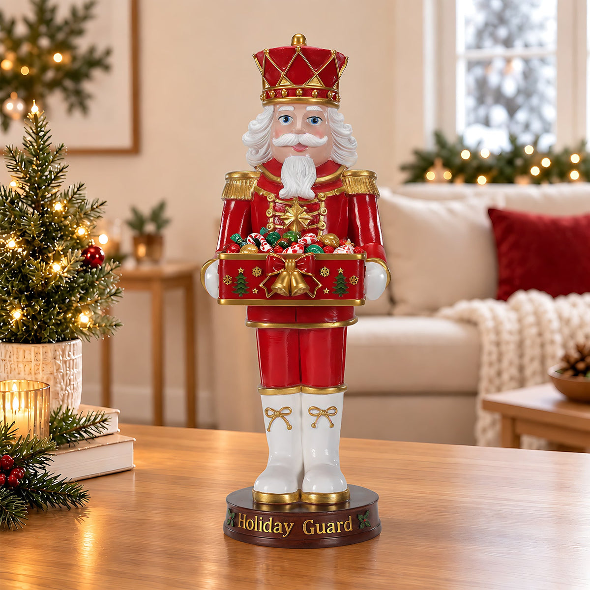 Christmas Nutcracker Soldier Statue with Serving Tray