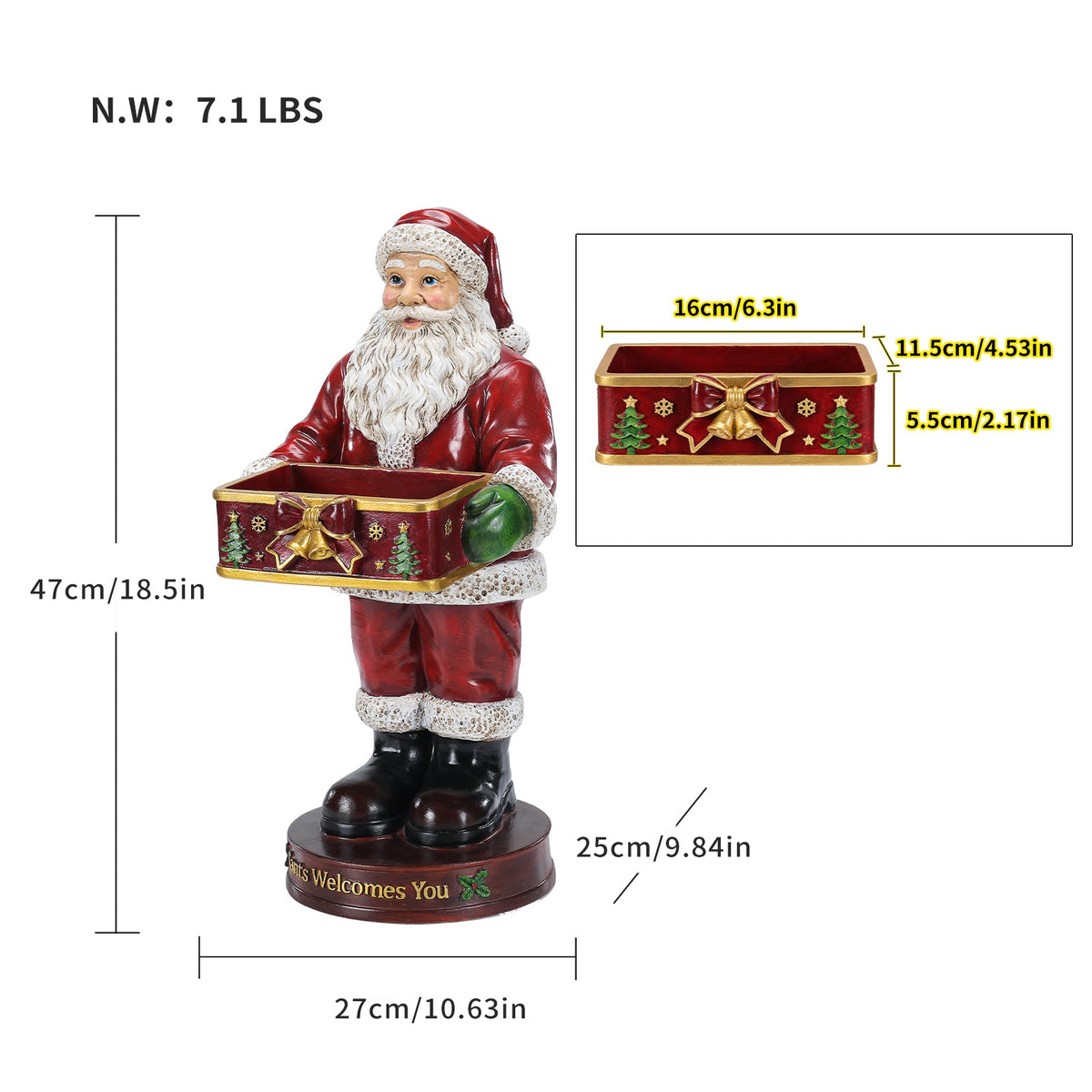 Christmas Santa Claus Statue with Storage Tray, Holiday Tabletop Organizer, Candy Dish & Coffee Table Decor for Living Room, photo 3 of 10
