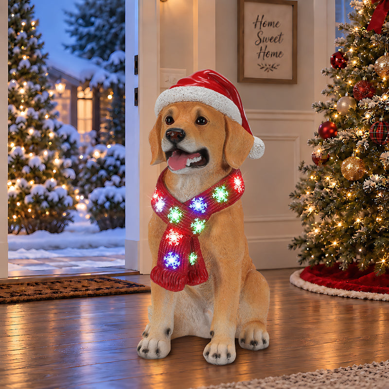 Lighted Christmas Golden Retriever Dog Statue with LED Scarf, 19.7-Inch, Beige, photo 10 of 10