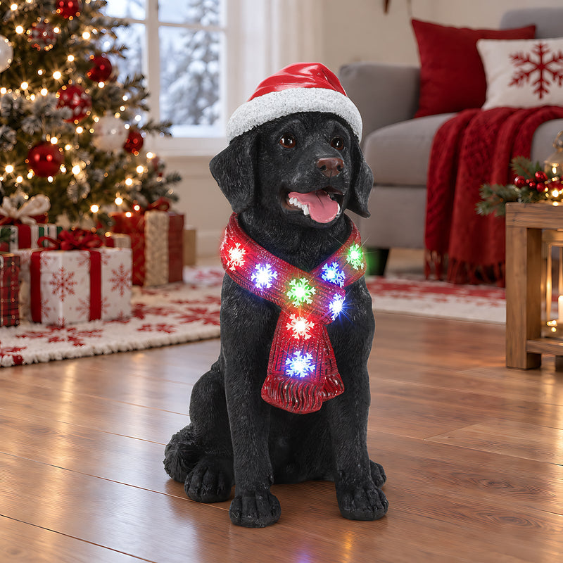 Lighted Christmas Golden Retriever Dog Statue, Santa Hat Puppy Figurine with LED Scarf, photo 10 of 10