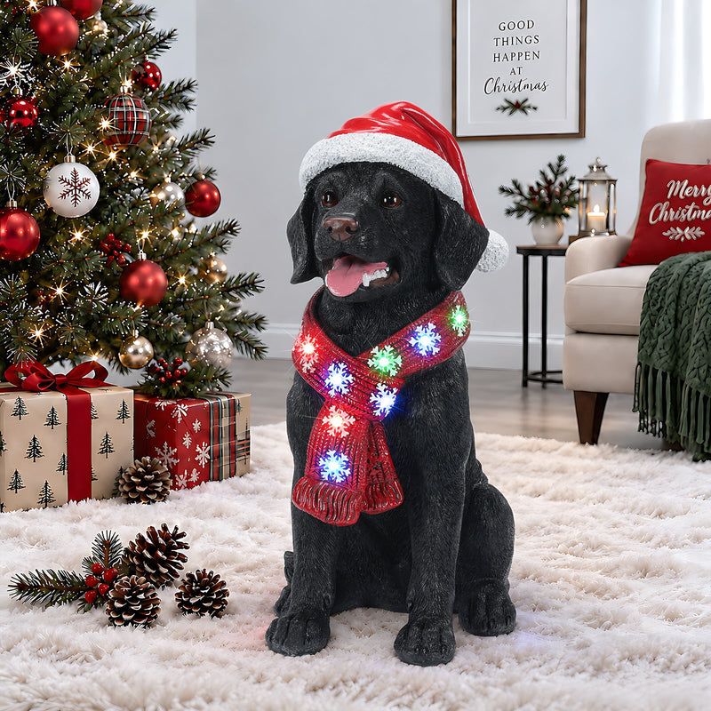 Lighted Christmas Golden Retriever Dog Statue, Santa Hat Puppy Figurine with LED Scarf, photo 2 of 10