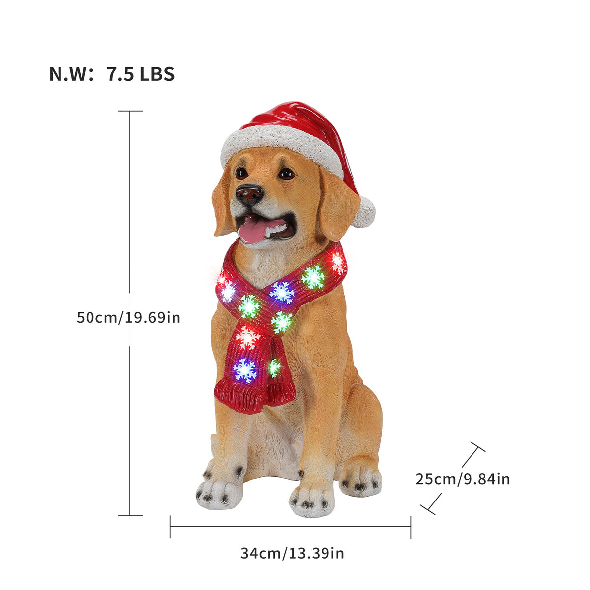Lighted Christmas Golden Retriever Dog Statue with LED Scarf, 19.7-Inch, Beige, photo 3 of 10
