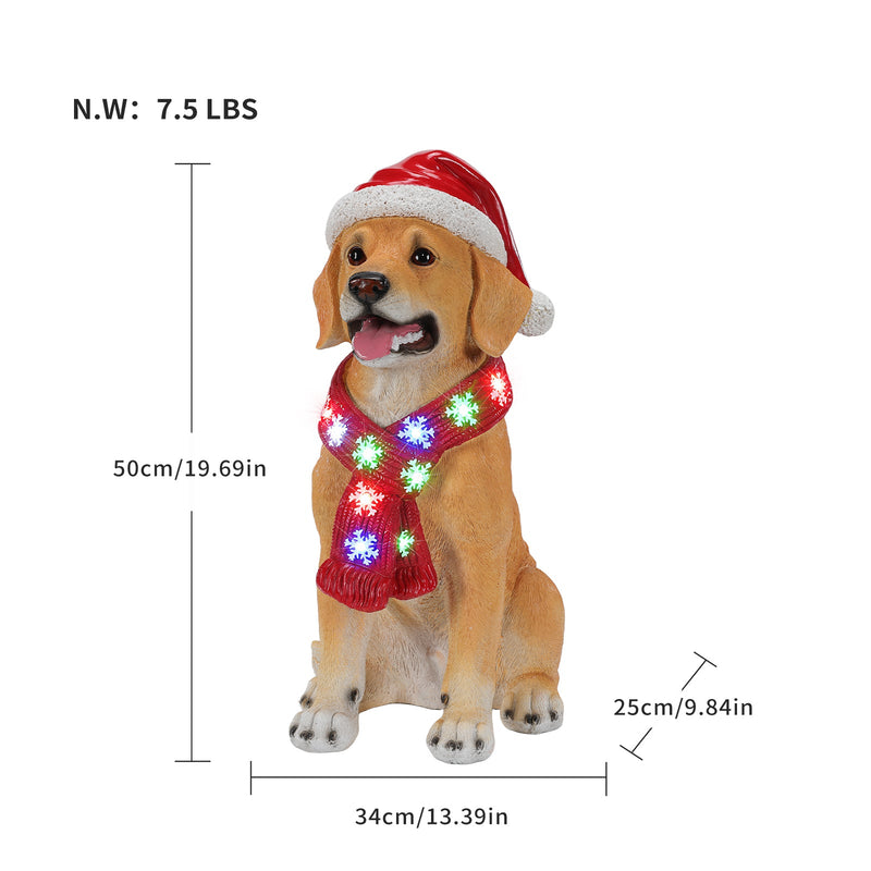 Lighted Christmas Golden Retriever Dog Statue with LED Scarf, 19.7-Inch, Beige, photo 3 of 10