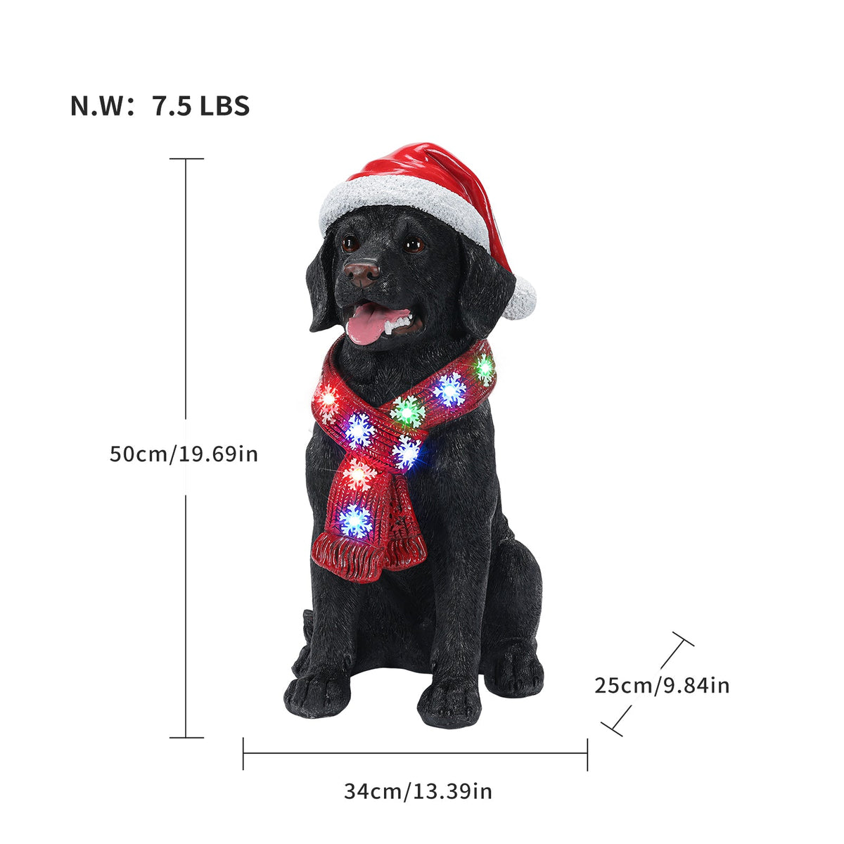 Lighted Christmas Golden Retriever Dog Statue, Santa Hat Puppy Figurine with LED Scarf, photo 3 of 10