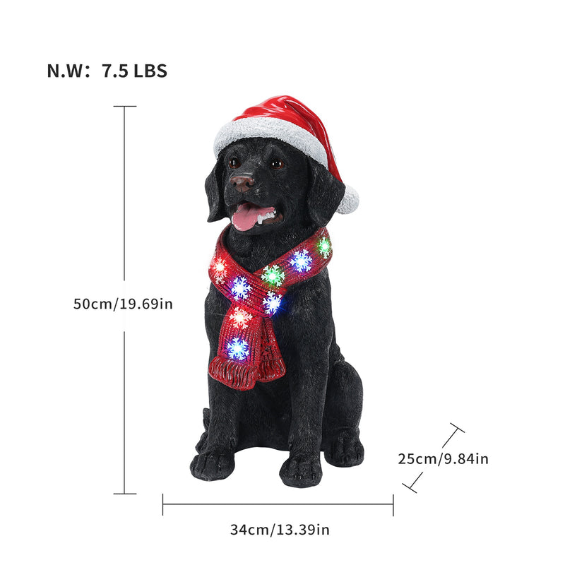 Lighted Christmas Golden Retriever Dog Statue, Santa Hat Puppy Figurine with LED Scarf, photo 3 of 10