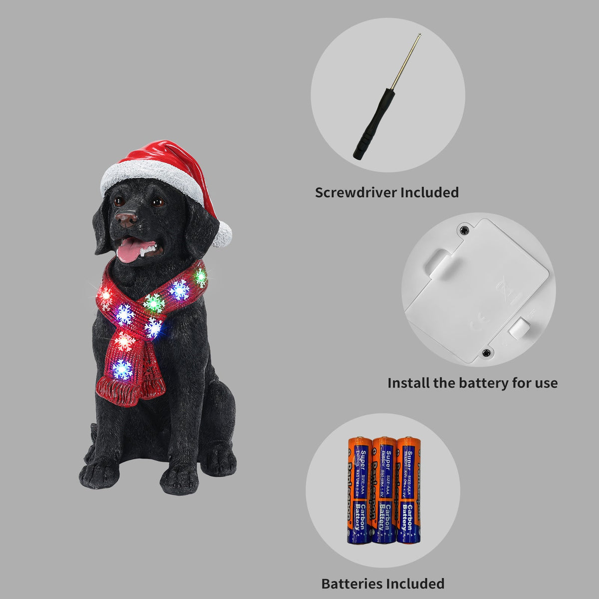 Lighted Christmas Golden Retriever Dog Statue, Santa Hat Puppy Figurine with LED Scarf, photo 4 of 10