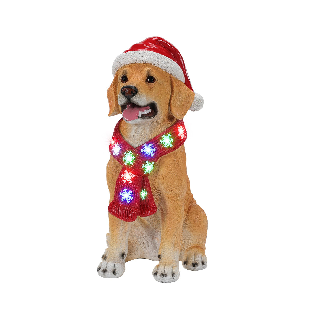 Lighted Christmas Golden Retriever Dog Statue with LED Scarf, 19.7-Inch, Beige, photo 5 of 10