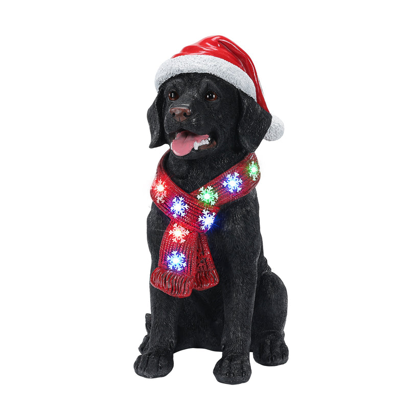 Lighted Christmas Golden Retriever Dog Statue, Santa Hat Puppy Figurine with LED Scarf, photo 5 of 10