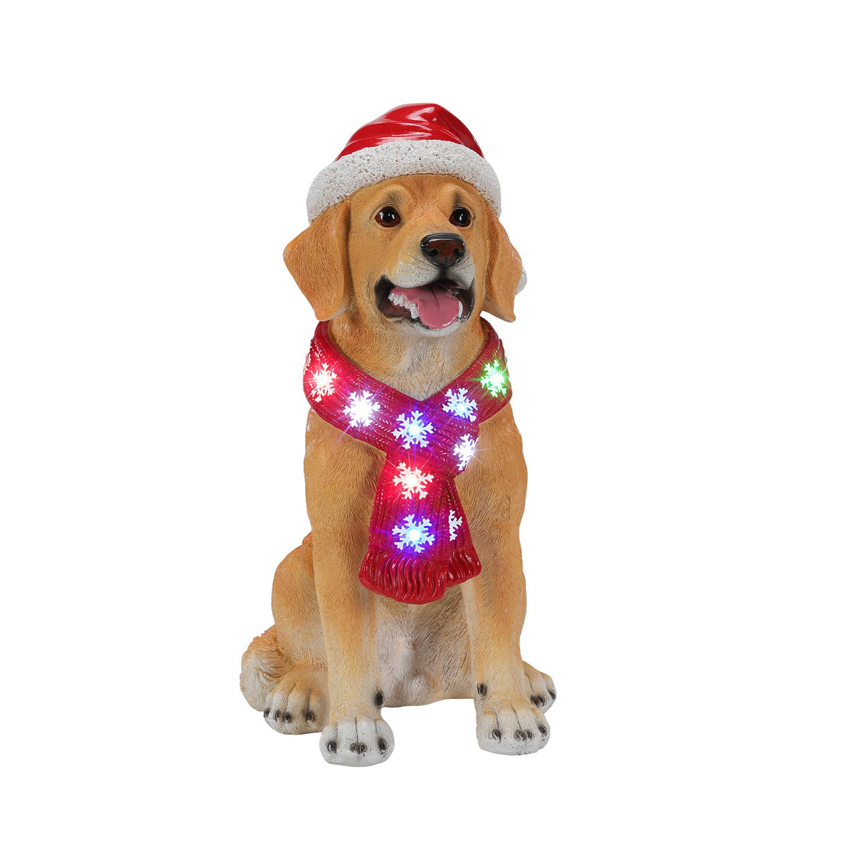 Lighted Christmas Golden Retriever Dog Statue with LED Scarf, 19.7-Inch, Beige, photo 6 of 10