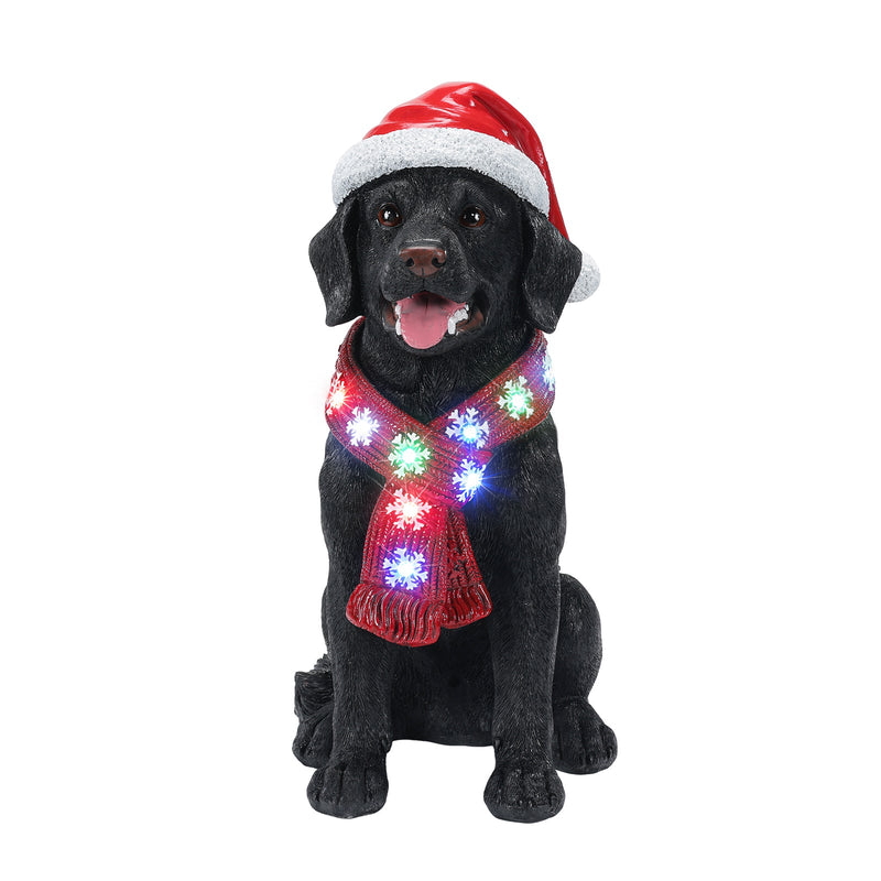 Lighted Christmas Golden Retriever Dog Statue, Santa Hat Puppy Figurine with LED Scarf, photo 6 of 10
