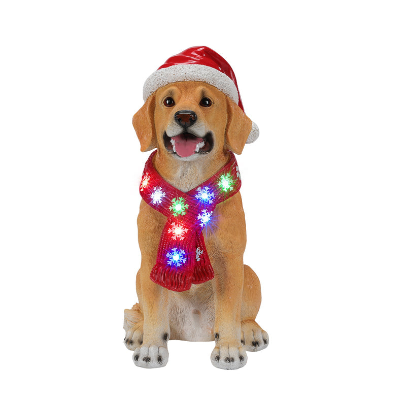 Lighted Christmas Golden Retriever Dog Statue with LED Scarf, 19.7-Inch, Beige, photo 7 of 10