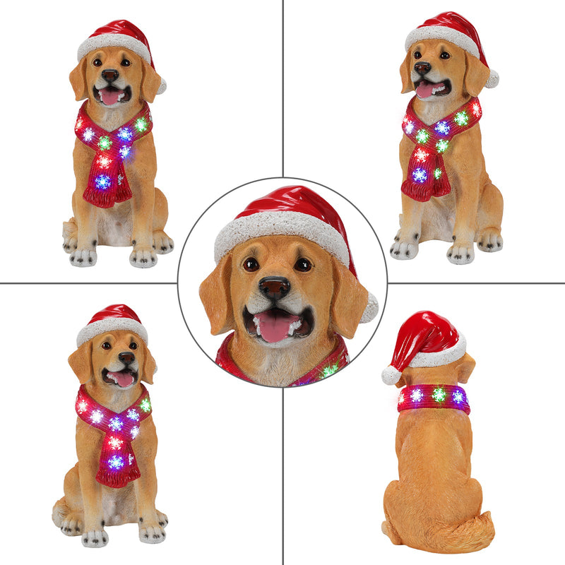 Lighted Christmas Golden Retriever Dog Statue with LED Scarf, 19.7-Inch, Beige, photo 8 of 10