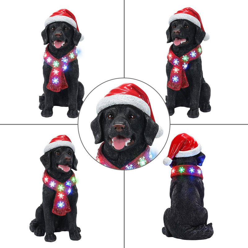 Lighted Christmas Golden Retriever Dog Statue, Santa Hat Puppy Figurine with LED Scarf, photo 8 of 10