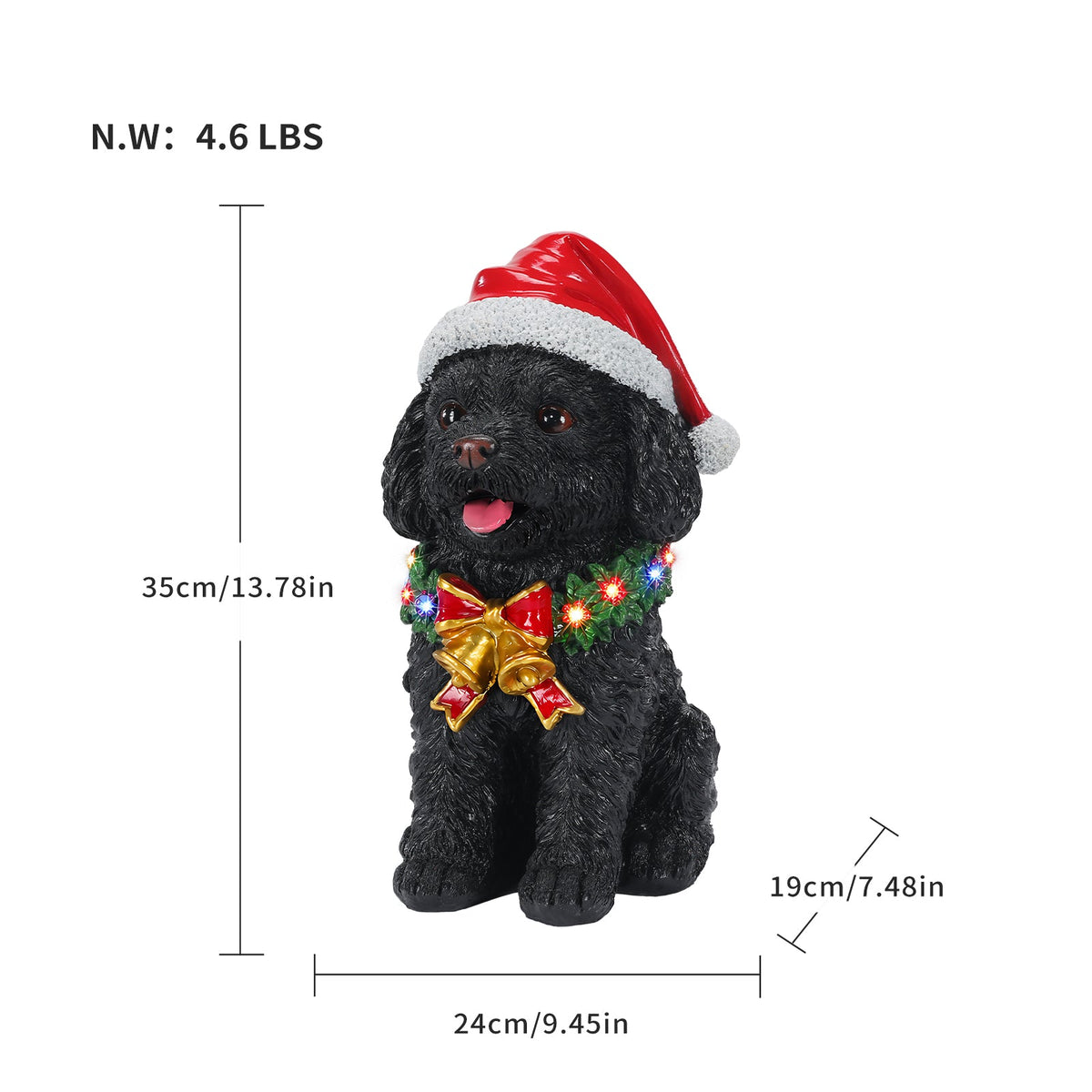 Lighted Christmas Teddy Poodle Dog Statue, Santa Hat Puppy Figurine with Wreath and Bow, photo 3 of 10