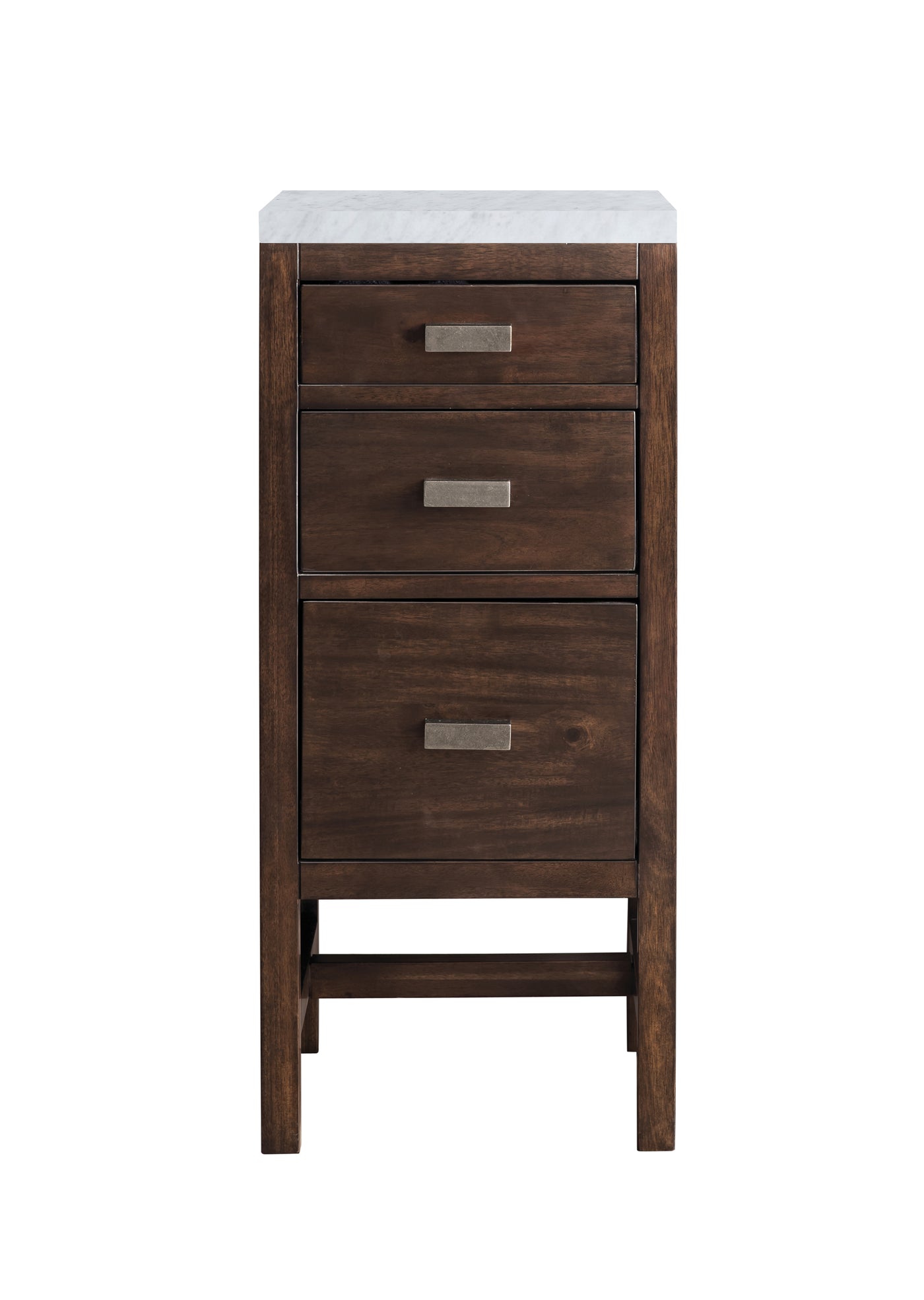 James Martin Addison 15" Base Cabinet, Mid-Century Acacia with Carrara White countertop