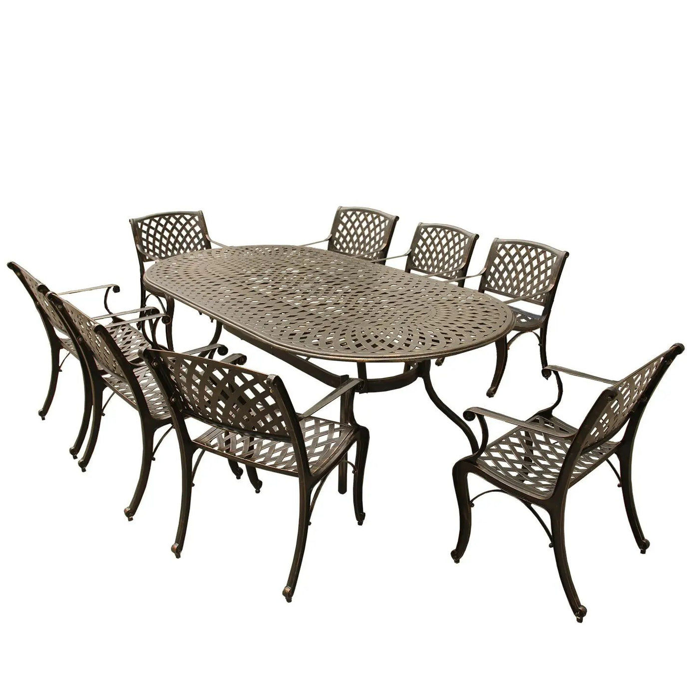 Outdoor Aluminum 9pc Large Oval Patio Dining Set and Eight Chairs by Sharicks