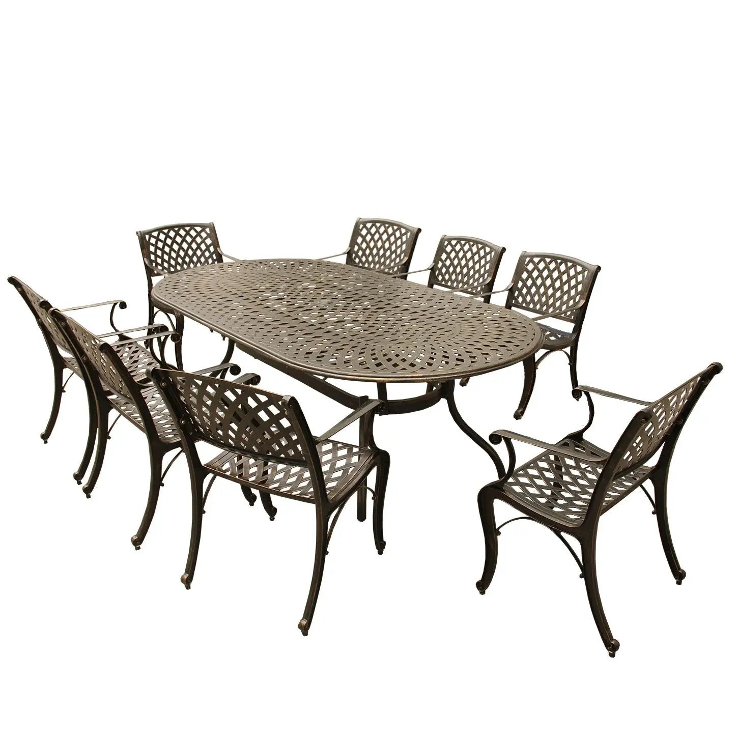 Outdoor Aluminum 9pc Large Oval Patio Dining Set and Eight Chairs by Sharicks