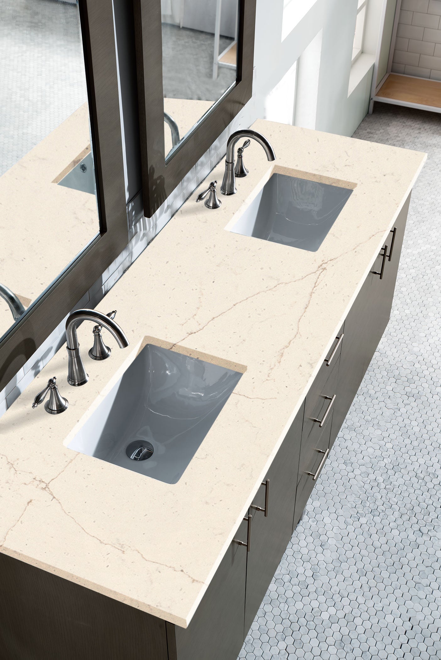 James Martin Metropolitan 72" Dual Mount Double Bathroom Vanity, Silver Oak by James Martin