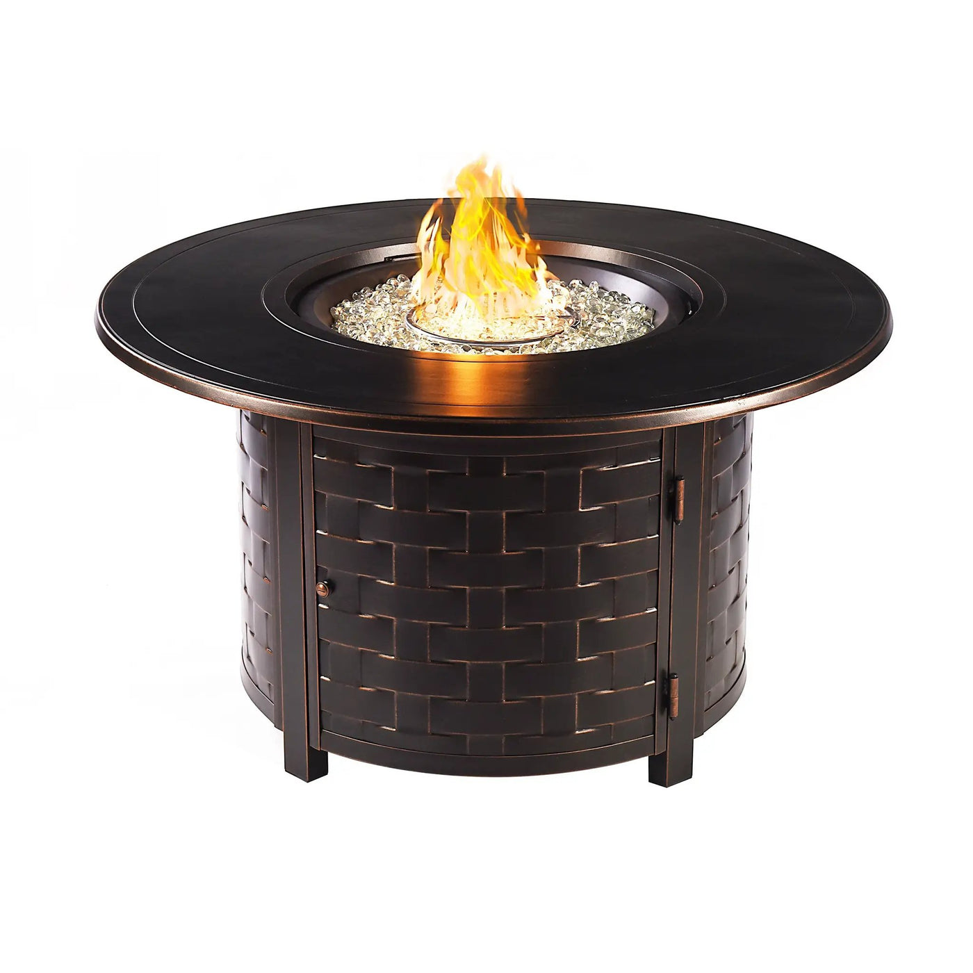 Black Aluminum Fire Table Set with Four Club Chairs by Sharicks