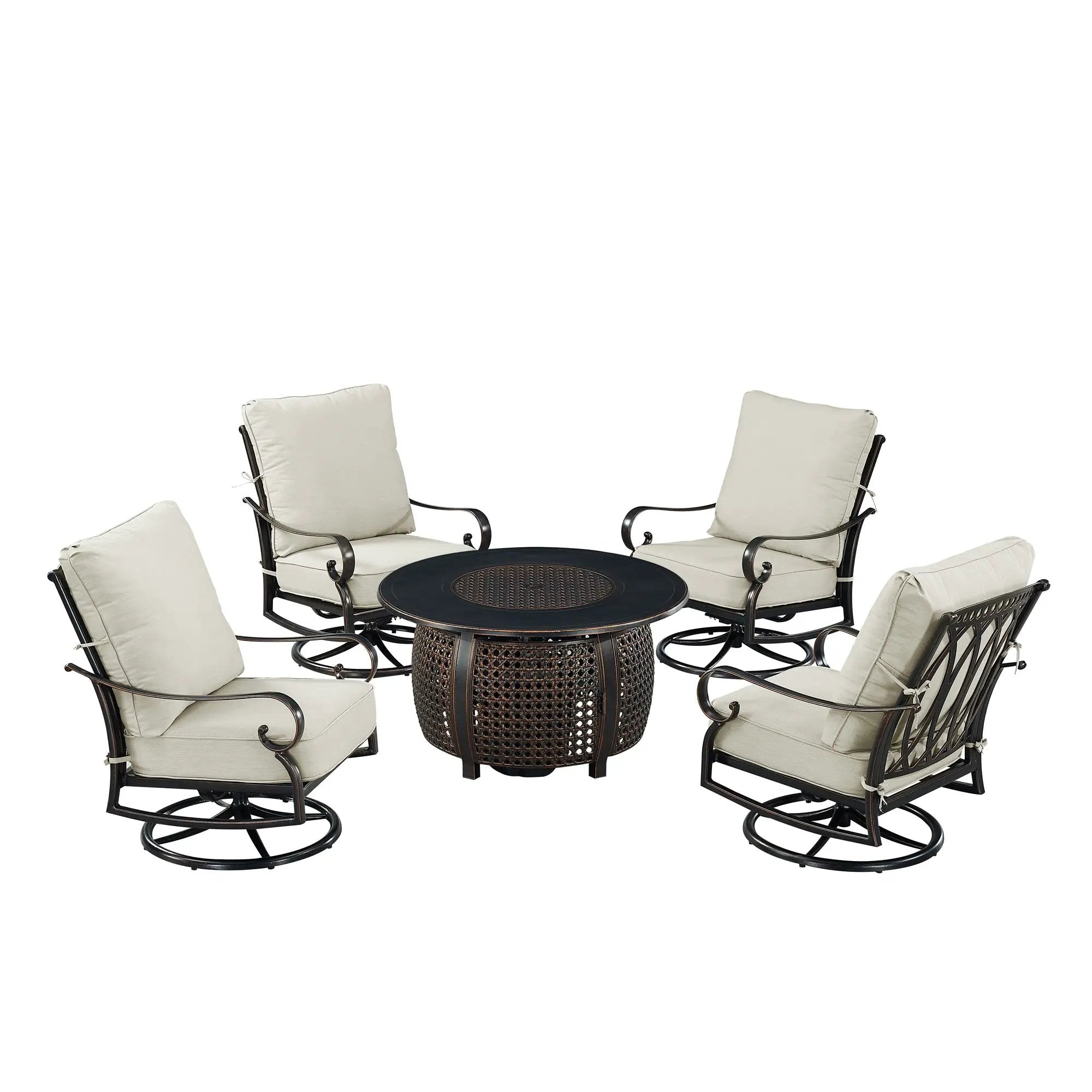 Black Aluminum Fire Table Set with Four Club Chairs by Sharicks