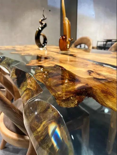 Solid Linden Wood Natural Look Epoxy Resin Side Dining Table by Gizz