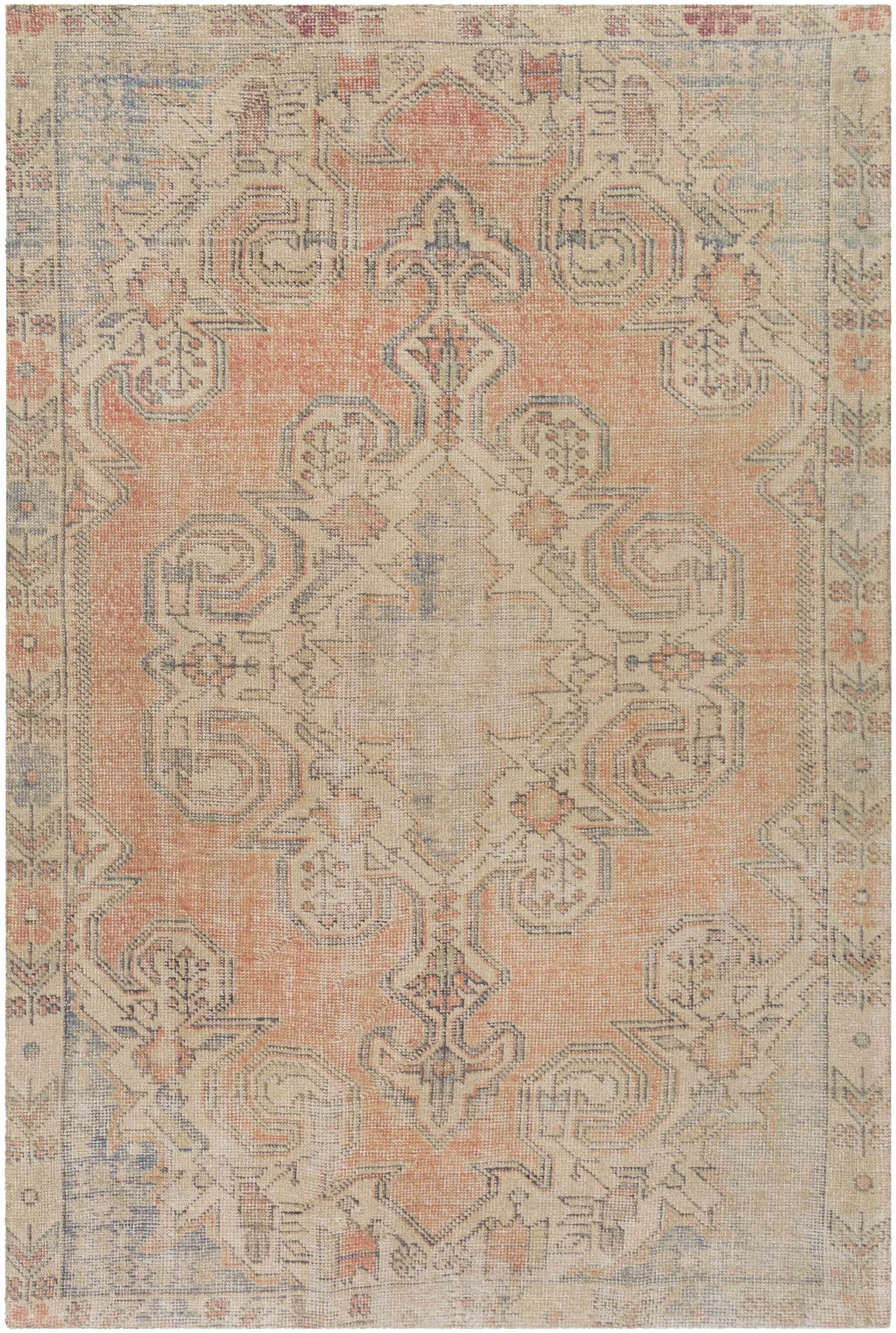 Yetminster Traditional Distressed Peach Rug - Clearance by Boutique Rugs