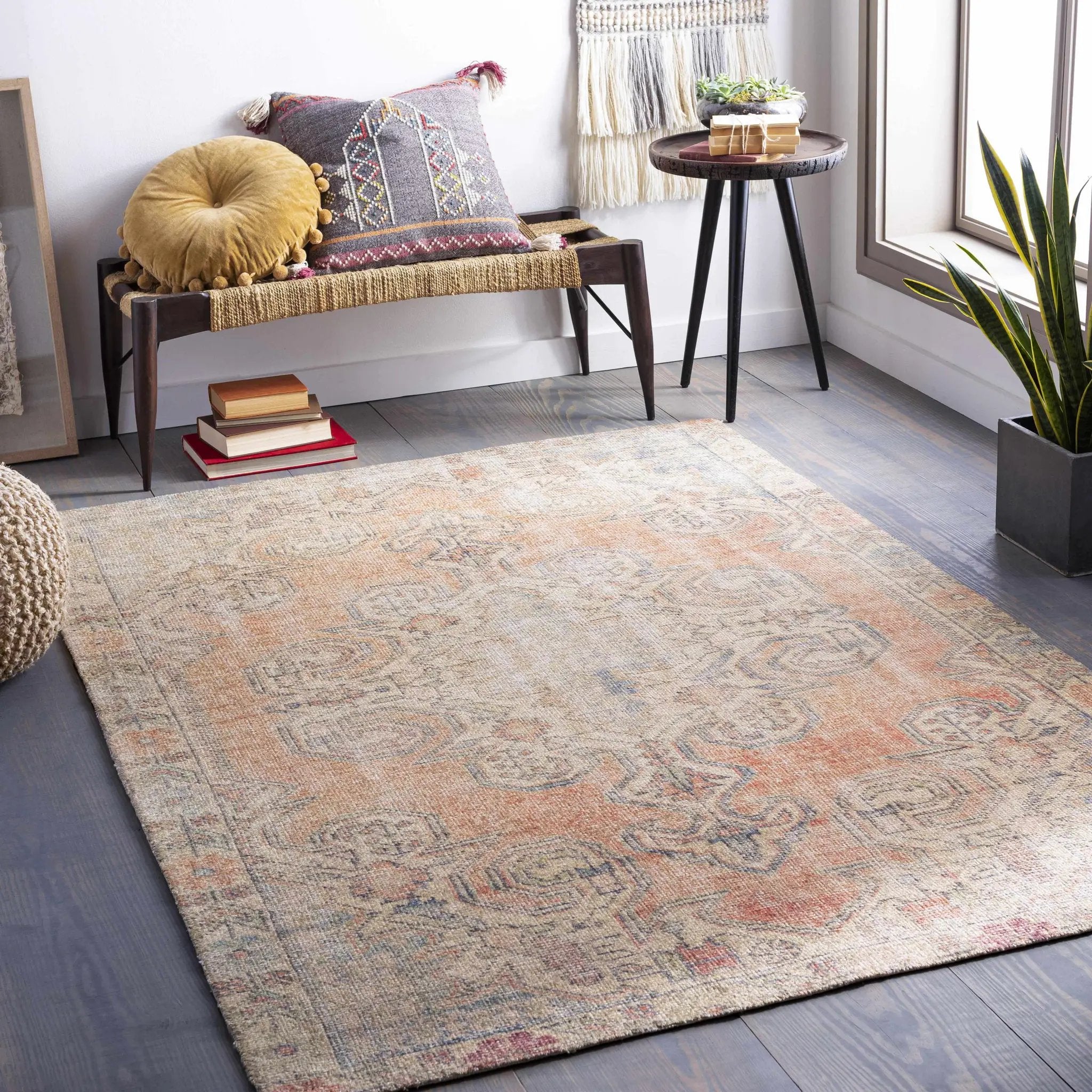 Yetminster Traditional Distressed Peach Rug - Clearance by Boutique Rugs