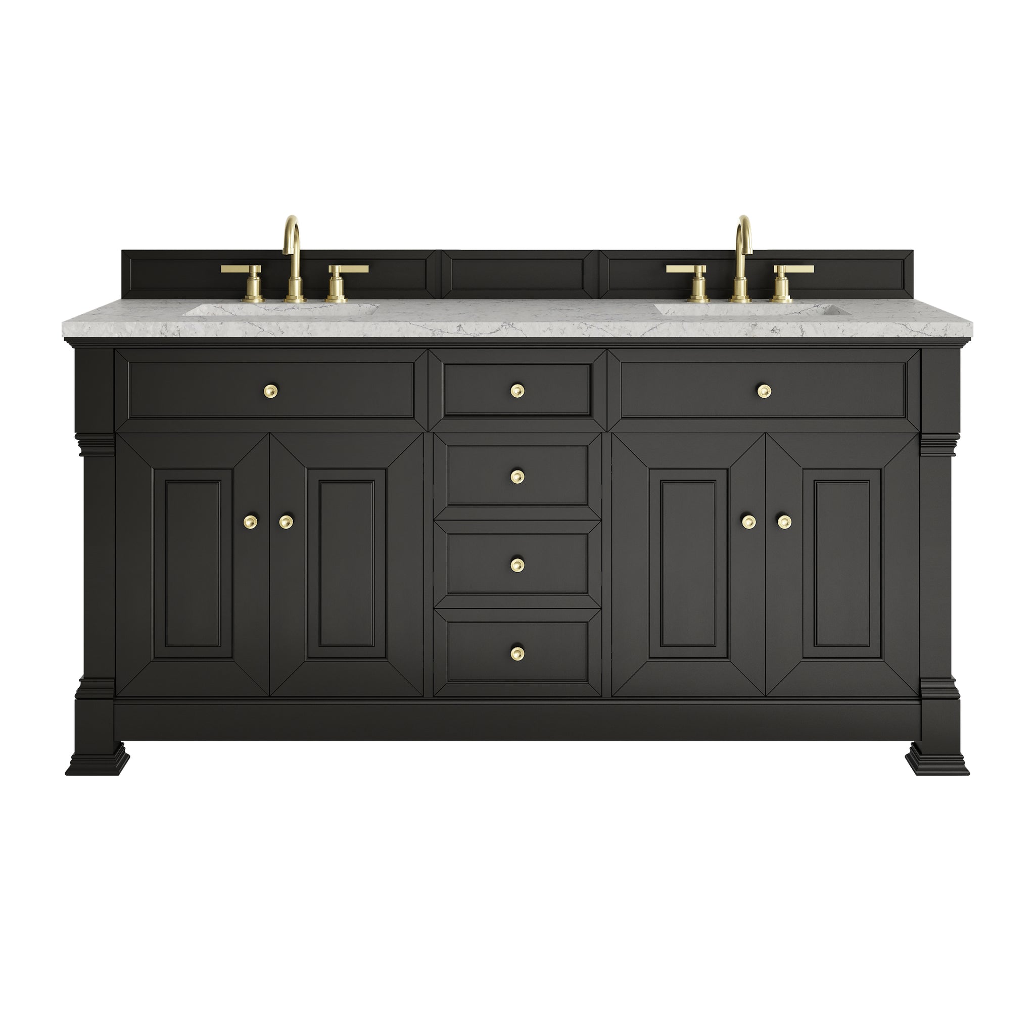 James Martin Brookfield 72" Double Bathroom Vanity, Black Onyx with Eternal Jasmine Pearl countertop