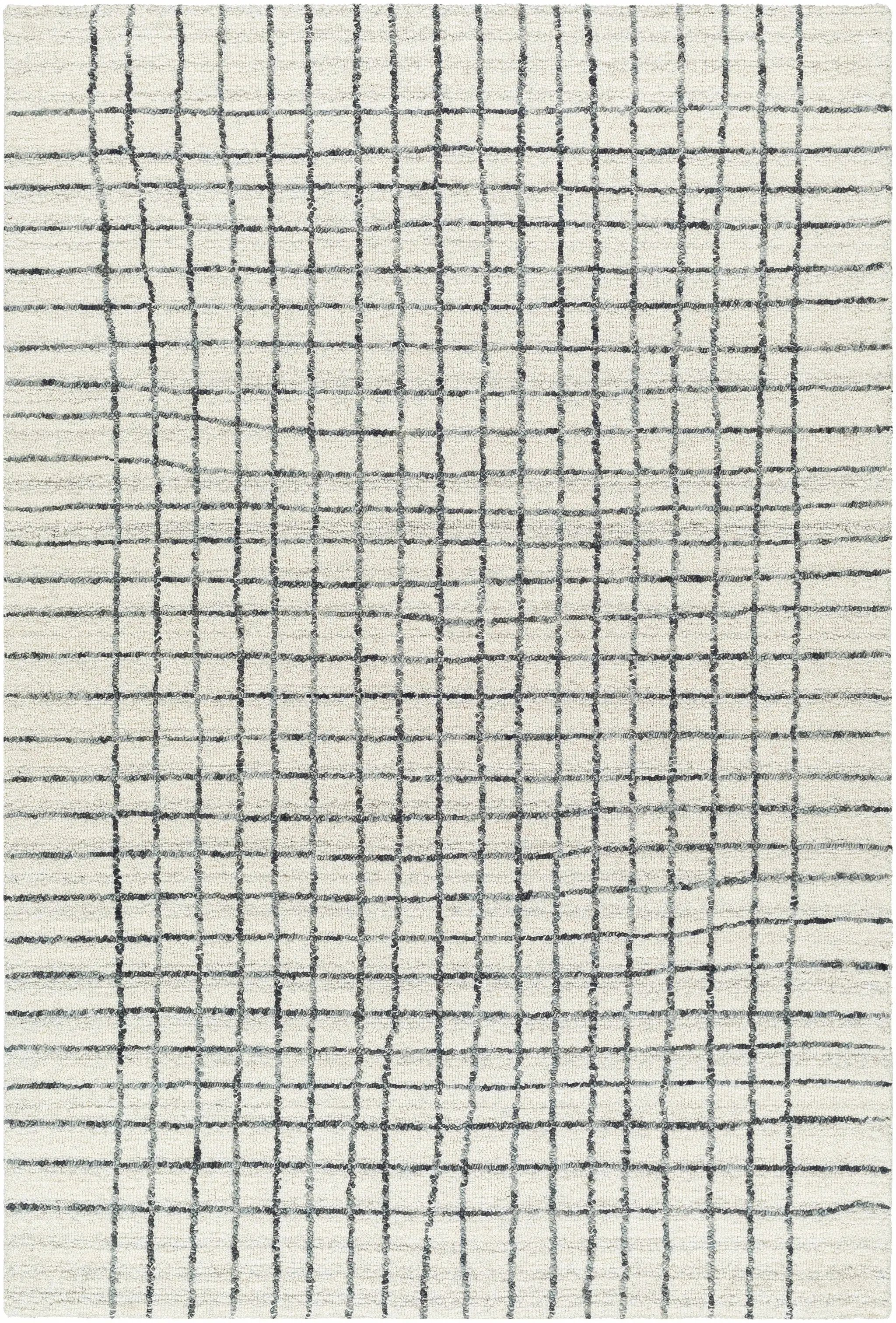 Yates White Grid Wool Area Rug - Clearance by Boutique Rugs