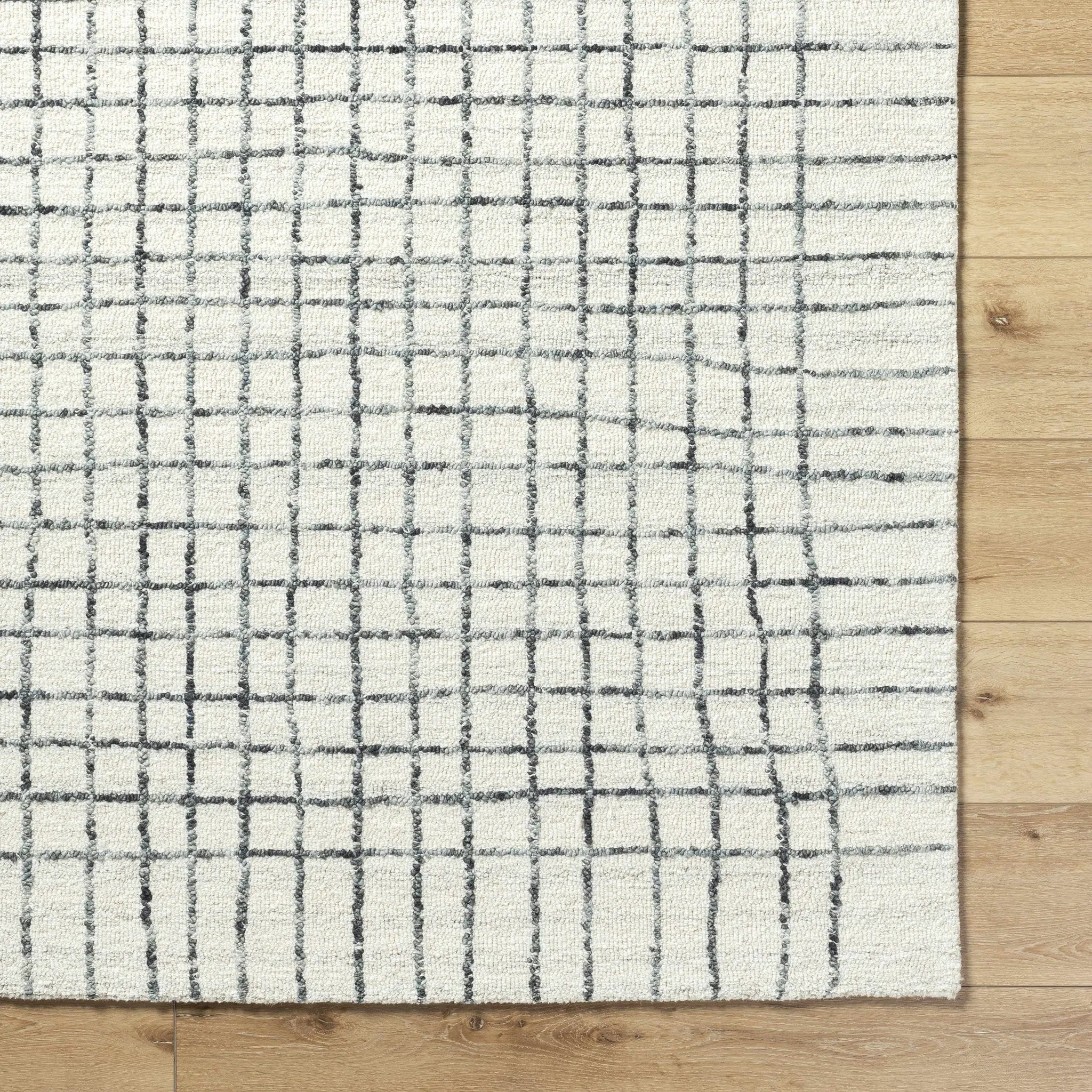 Yates White Grid Wool Area Rug - Clearance by Boutique Rugs