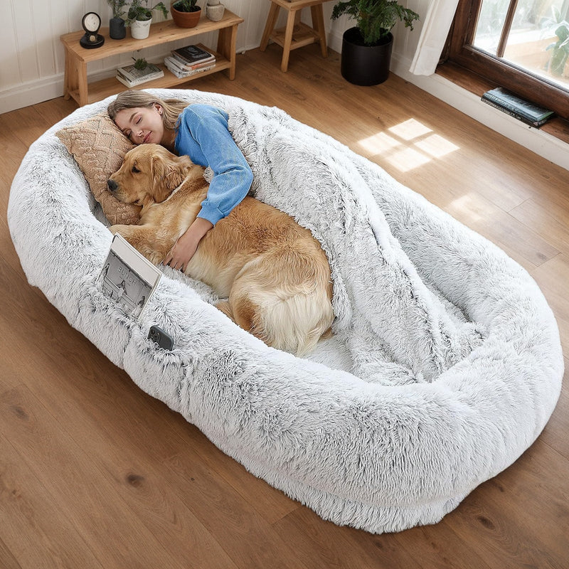 Orthopedic Human Dog Bed with Washable Faux Fur Cover - Grey