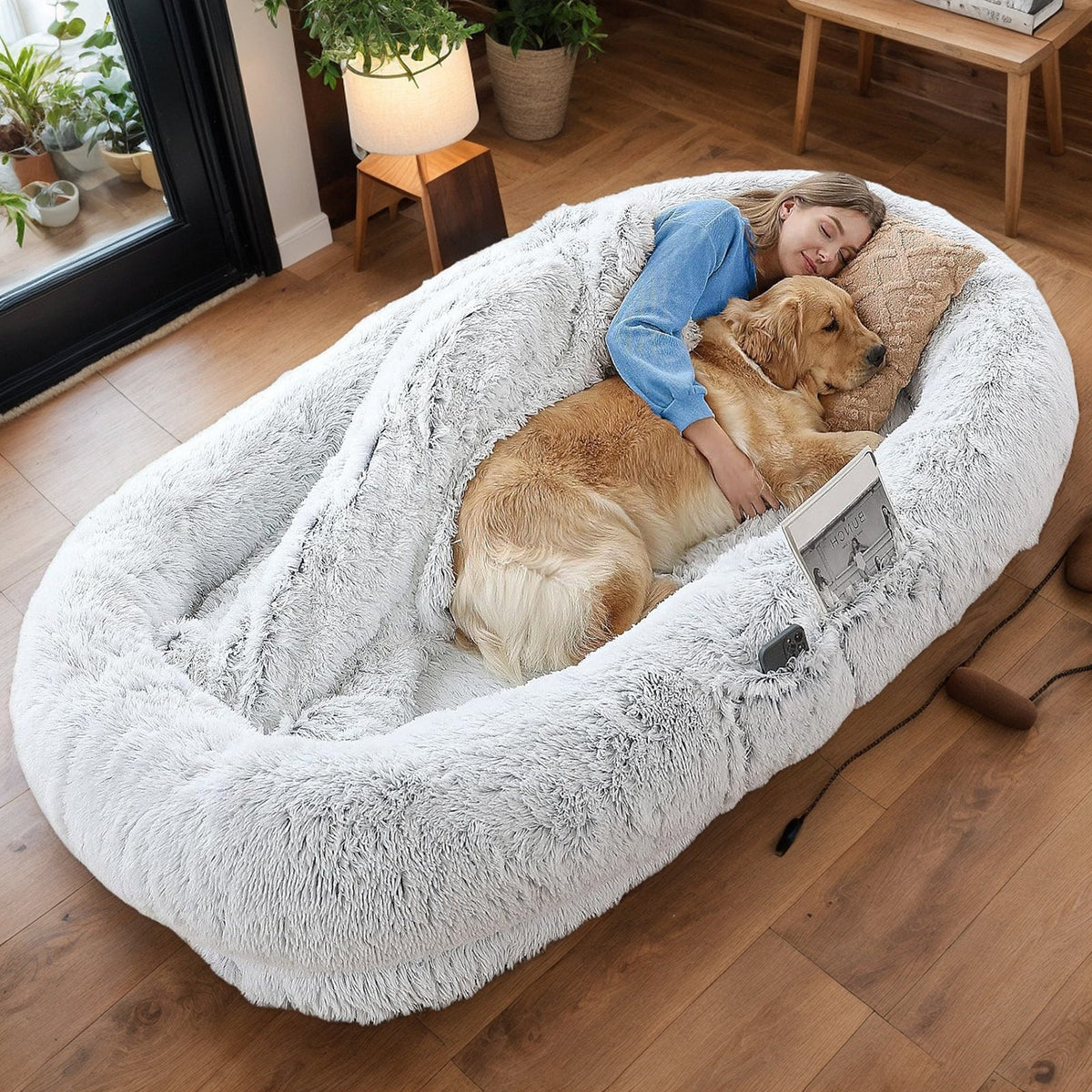 Orthopedic Human Dog Bed with Washable Faux Fur Cover - Grey, photo 7 of 8