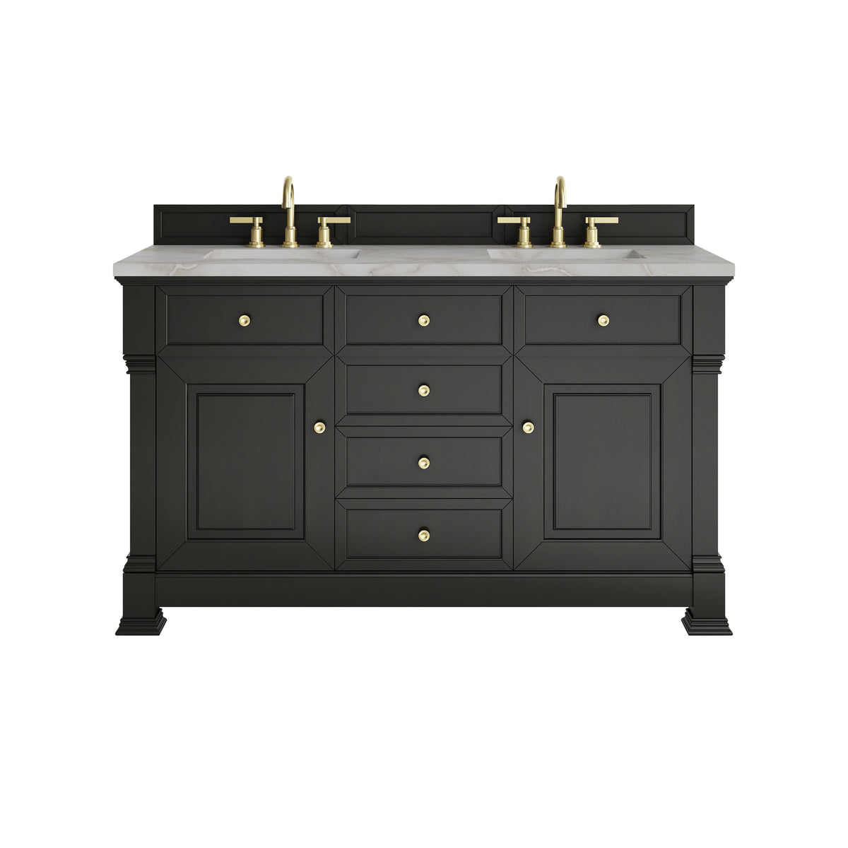James Martin Brookfield 60" Double Bathroom Vanity, Black Onyx with Victorian Silver countertop