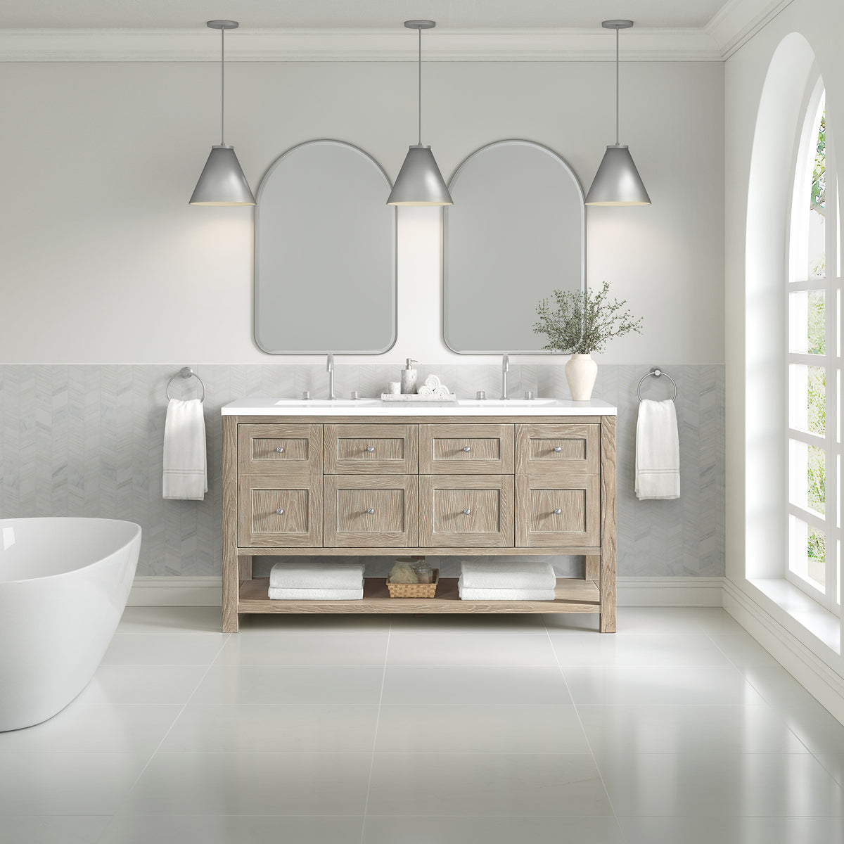 James Martin Breckenridge 60" Double Bathroom Vanity, Whitewashed Oak, view 32