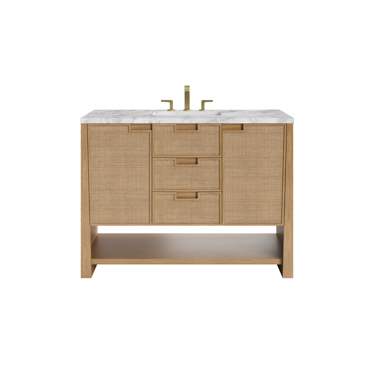 James Martin Solene 48" Single Bathroom Vanity, Seaside Oak with Carrara White countertop