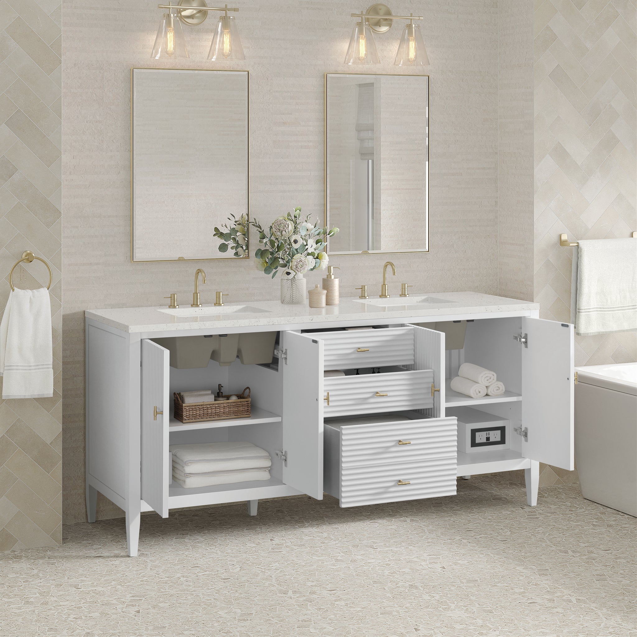 James Martin Myrrin 72" Double Bathroom Vanity, Bright White, view 34
