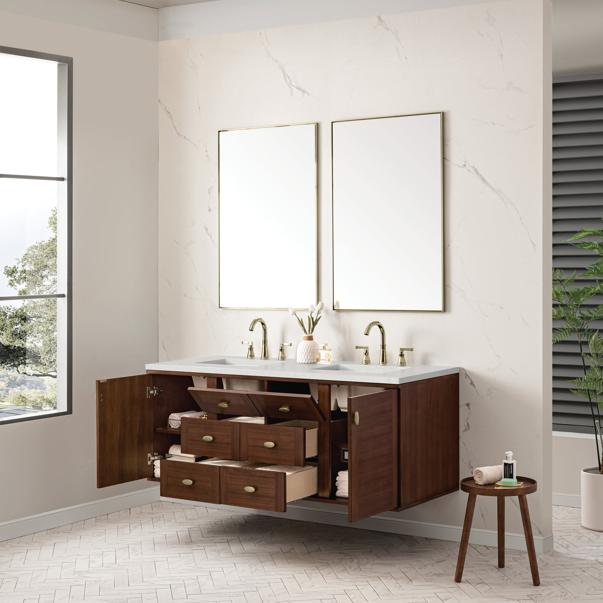James Martin Amberly 60" Dual Mount Double Bathroom Vanity, Mid-Century Walnut, view 39