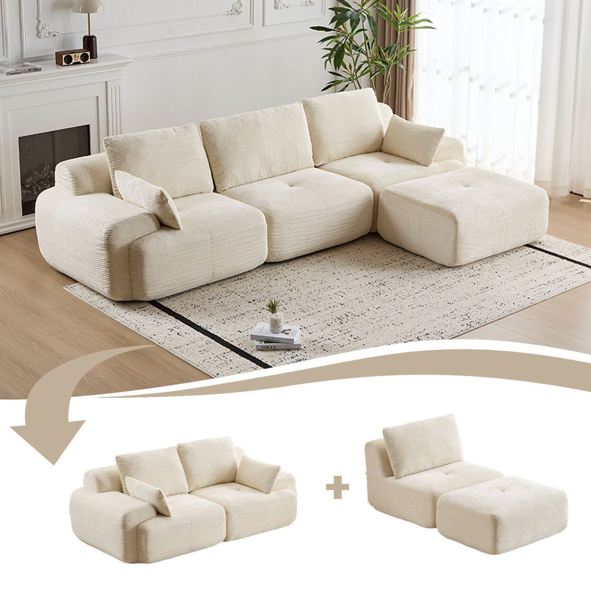 Large Fabric Sectional Sofa with Memory Foam Padding - Multiple Colors, photo 14 of 16