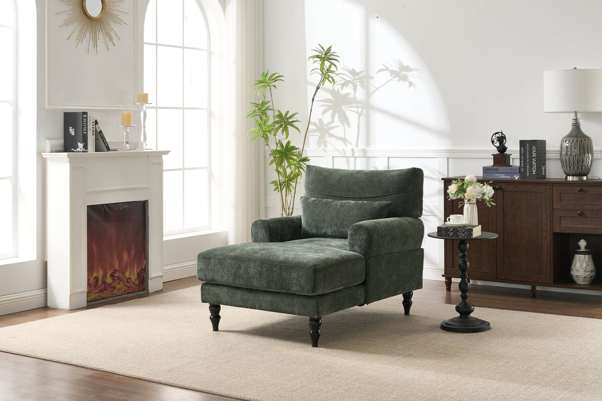 Modern Green Chaise Lounge Upholstered Sofa Recliner Chair with Solid Wood Frame, photo 11 of 12