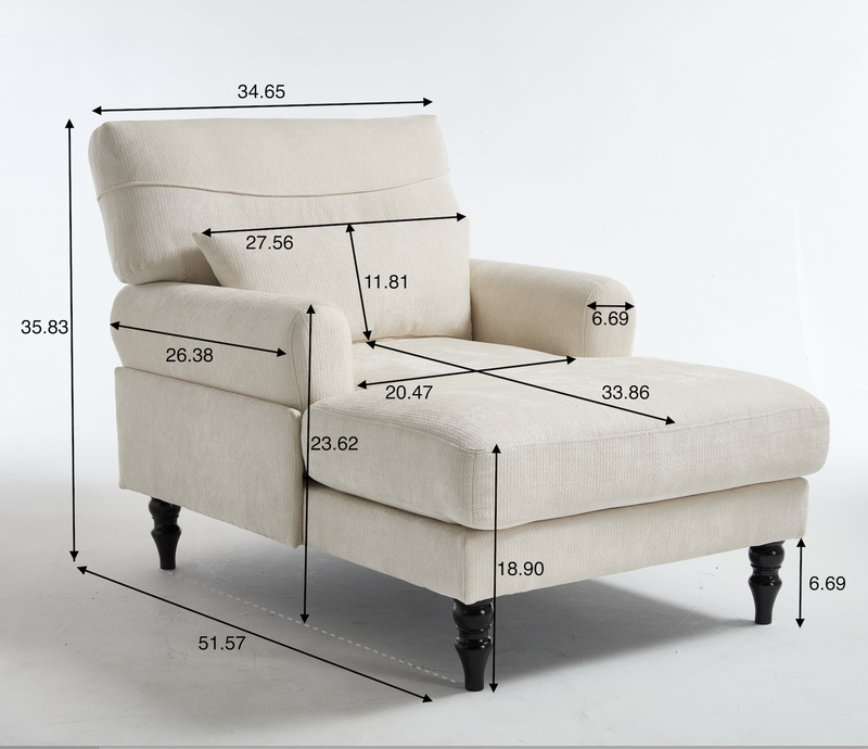 Modern Green Chaise Lounge Upholstered Sofa Recliner Chair with Solid Wood Frame, photo 12 of 12