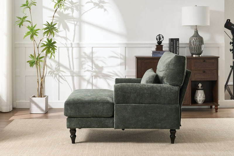 Modern Green Chaise Lounge Upholstered Sofa Recliner Chair with Solid Wood Frame, photo 3 of 12