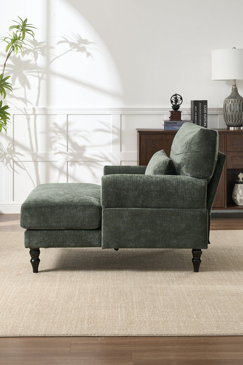Modern Green Chaise Lounge Upholstered Sofa Recliner Chair with Solid Wood Frame, photo 5 of 12