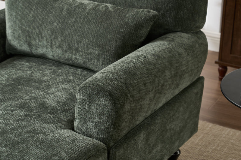 Modern Green Chaise Lounge Upholstered Sofa Recliner Chair with Solid Wood Frame, photo 7 of 12